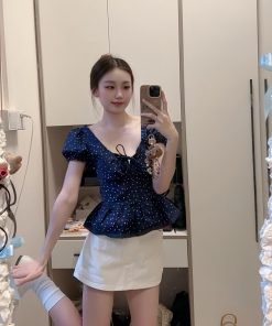 French-Style Ruffled Doll Short-Sleeve Shirt for Women with Puff Sleeves - Cute Vintage Fashion Top