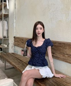 French-Style Ruffled Doll Short-Sleeve Shirt for Women with Puff Sleeves - Cute Vintage Fashion Top