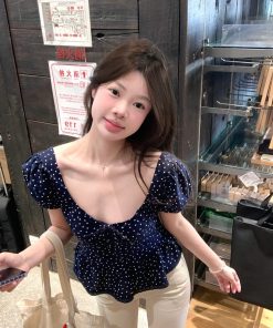 French-Style Ruffled Doll Short-Sleeve Shirt for Women with Puff Sleeves - Cute Vintage Fashion Top