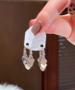 French-style Sequined Heart Earrings for Women - Unique Niche Ear Clips, Trendy 2025 High-End Fashion Jewelry