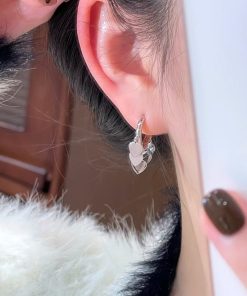 French-style Sequined Heart Earrings for Women - Unique Niche Ear Clips, Trendy 2025 High-End Fashion Jewelry