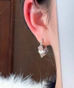 French-style Sequined Heart Earrings for Women - Unique Niche Ear Clips, Trendy 2025 High-End Fashion Jewelry
