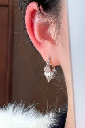 French-style Sequined Heart Earrings for Women - Unique Niche Ear Clips, Trendy 2025 High-End Fashion Jewelry
