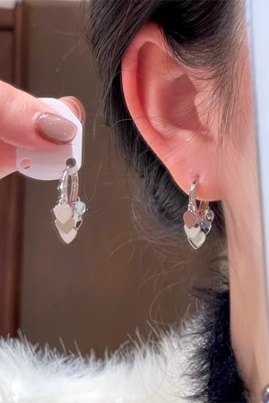 French-style Sequined Heart Earrings for Women - Unique Niche Ear Clips, Trendy 2025 High-End Fashion Jewelry