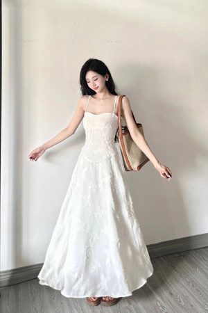 French-Style Sexy Butterfly Jacquard Camisole Dress for Women, Waist-Cinching A-Line Long Skirt, Elegant Summer Fashion