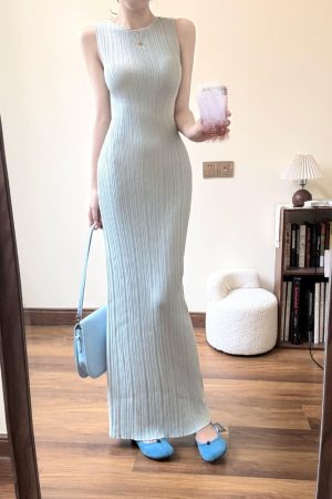 French-Style Sleeveless Bodycon Dress for Women - Waist-Cinching Fit, Elegant Long Skirt, Summer Fashion