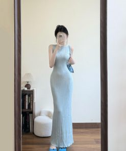 French-Style Sleeveless Bodycon Dress for Women - Waist-Cinching Fit, Elegant Long Skirt, Summer Fashion
