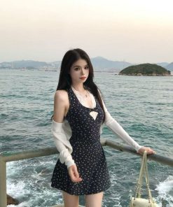 French-Style Sleeveless Floral Dress with Lace Splicing and Cinched Waist - Summer Two-Piece Look for Women