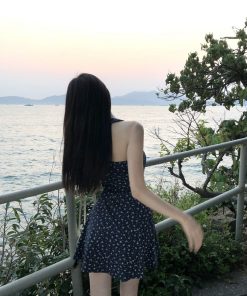 French-Style Sleeveless Floral Dress with Lace Splicing and Cinched Waist - Summer Two-Piece Look for Women