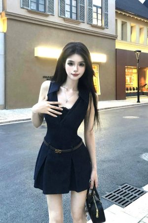 French-Style Sleeveless Shirt Dress for Women with Fitted Waist and Lace Splicing - Summer Short Skirt Fashion