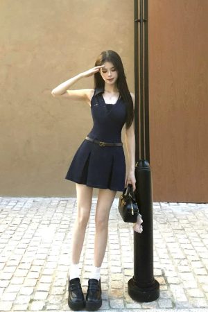 French-Style Sleeveless Shirt Dress for Women with Fitted Waist and Lace Splicing - Summer Short Skirt Fashion