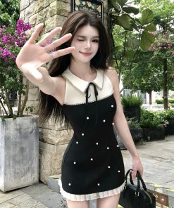 French-Style Sleeveless Vest Dress for Women - High-End Two-Piece Spliced Design with Waist-Cinching Short Skirt for Summer