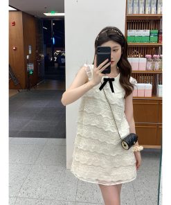 French-Style Sleeveless White Dress for Petite, Fairy Waist-Cinching Design, Summer Short Skirt, Romantic First Love Aesthetic