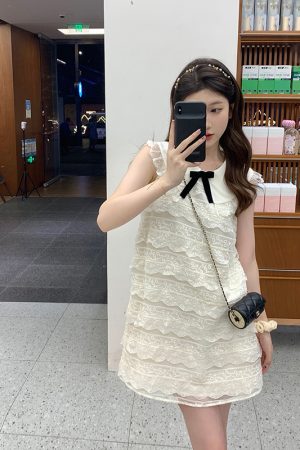 French-Style Sleeveless White Dress for Petite, Fairy Waist-Cinching Design, Summer Short Skirt, Romantic First Love Aesthetic