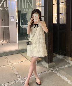 French-Style Sleeveless White Dress for Petite, Fairy Waist-Cinching Design, Summer Short Skirt, Romantic First Love Aesthetic