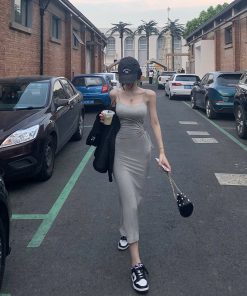 French-Style Spaghetti Strap Bodycon Dress for Women - Waist-Cinching Slim Fit Long Skirt for Spring, Chic and Stylish Design