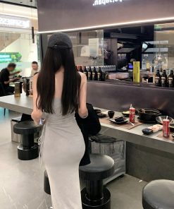 French-Style Spaghetti Strap Bodycon Dress for Women - Waist-Cinching Slim Fit Long Skirt for Spring, Chic and Stylish Design