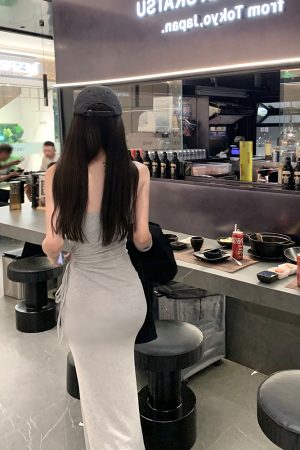 French-Style Spaghetti Strap Bodycon Dress for Women - Waist-Cinching Slim Fit Long Skirt for Spring, Chic and Stylish Design