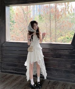 French-Style Spaghetti Strap Irregular Lace Dress for Women - Unique Summer Look, Gentle Wind Design, Boho Chic Fashion
