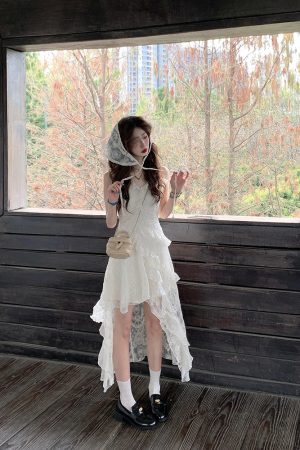 French-Style Spaghetti Strap Irregular Lace Dress for Women - Unique Summer Look, Gentle Wind Design, Boho Chic Fashion