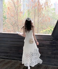 French-Style Spaghetti Strap Irregular Lace Dress for Women - Unique Summer Look, Gentle Wind Design, Boho Chic Fashion