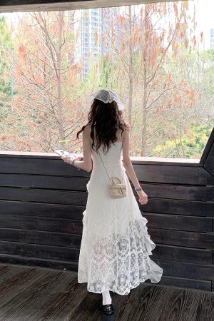 French-Style Spaghetti Strap Irregular Lace Dress for Women - Unique Summer Look, Gentle Wind Design, Boho Chic Fashion