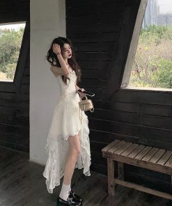 French-Style Spaghetti Strap Irregular Lace Dress for Women - Unique Summer Look, Gentle Wind Design, Boho Chic Fashion