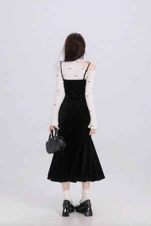 French-Style Spaghetti Strap Off-Shoulder Dress with Fishtail Skirt and Waist Design - Sexy Spring Fashion for Women