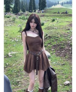 French-Style Spicy Girl Irregular Strap Dress for Women - Waist-Cinching Black Mini Dress for Spring and Summer Fashion