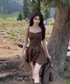 French-Style Spicy Girl Irregular Strap Dress for Women - Waist-Cinching Black Mini Dress for Spring and Summer Fashion