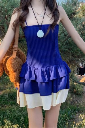 French-Style Spliced Camisole Dress for Women - Elegant Waist-Cinching Mini Dress for Petite Princesses, Summer 2025 Fashion