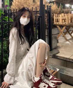 French-Style Square-Neck White Dress with Fairy Waist Design, Slim Fit, Elegant Long Skirt for Autumn, Romantic Vibe