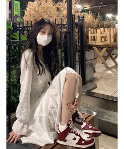 French-Style Square-Neck White Dress with Fairy Waist Design, Slim Fit, Elegant Long Skirt for Autumn, Romantic Vibe