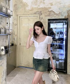 French-Style Sweet Ruffled Doll Short-Sleeve Shirt with Puff Sleeves for Women - Vintage-Inspired Fashion Top