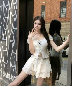 French-Style Sweet Spicy Girl Dress Set - Women's White Camisole and Short Skirt - Summer Fashion 90s Inspired