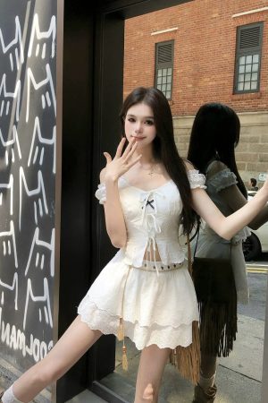 French-Style Sweet Spicy Girl Dress Set - Women's White Camisole and Short Skirt - Summer Fashion 90s Inspired