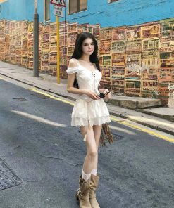 French-Style Sweet Spicy Girl Dress Set - Women's White Camisole and Short Skirt - Summer Fashion 90s Inspired