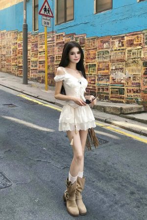 French-Style Sweet Spicy Girl Dress Set - Women's White Camisole and Short Skirt - Summer Fashion 90s Inspired