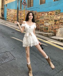 French-Style Sweet Spicy Girl Dress Set - Women's White Camisole and Short Skirt - Summer Fashion 90s Inspired