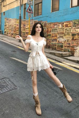 French-Style Sweet Spicy Girl Dress Set - Women's White Camisole and Short Skirt - Summer Fashion 90s Inspired