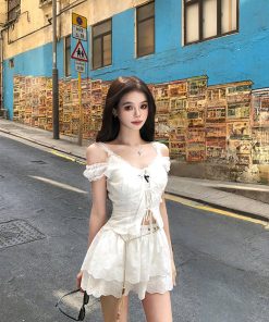 French-Style Sweet Spicy Girl Dress Set - Women's White Camisole and Short Skirt - Summer Fashion 90s Inspired