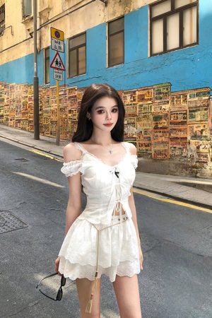 French-Style Sweet Spicy Girl Dress Set - Women's White Camisole and Short Skirt - Summer Fashion 90s Inspired