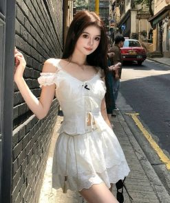 French-Style Sweet Spicy Girl Dress Set - Women's White Camisole and Short Skirt - Summer Fashion 90s Inspired