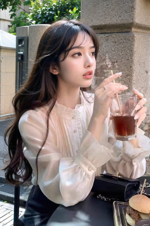 French Style Sweet White Lace Collar Long Sleeve Shirt for Women - Vintage-Inspired Youthful Blouse, Autumn Fashion