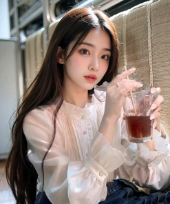 French Style Sweet White Lace Collar Long Sleeve Shirt for Women - Vintage-Inspired Youthful Blouse, Autumn Fashion