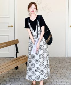 French-Style Two-Piece Dress Set for Women - 2025 Summer Fashion, Unique Printed Long Dress, Stylish and Beautiful