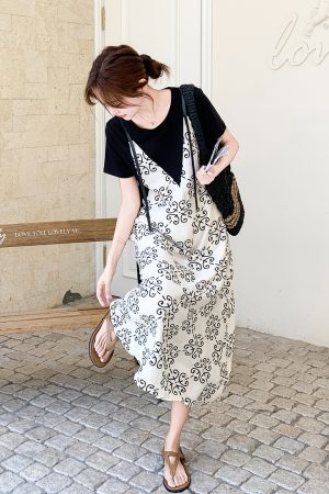 French-Style Two-Piece Dress Set for Women - 2025 Summer Fashion, Unique Printed Long Dress, Stylish and Beautiful