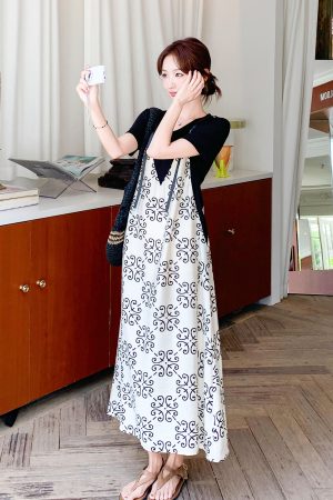 French-Style Two-Piece Dress Set for Women - 2025 Summer Fashion, Unique Printed Long Dress, Stylish and Beautiful