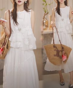 French Style Two-Piece Set 2025 Summer Fashion - Beautiful Petal Top with High Waist Skirt, Chic and Trendy Outfit