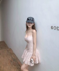 French-Style V-Neck Camisole Dress for Women - Waist-Cinching Fit, Elegant Short Skirt, New Summer Fashion